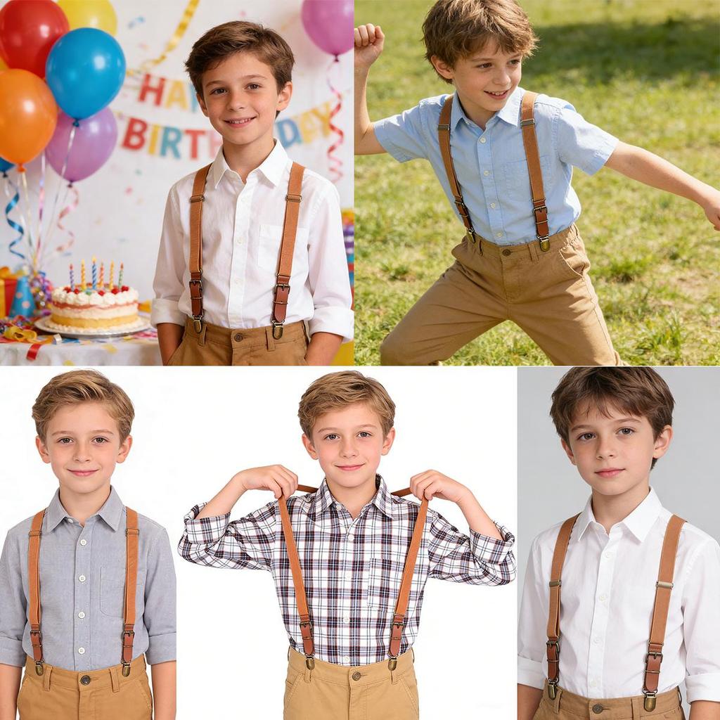 Kids Polka Dot Suspenders 3 Clips Y Back Elastic Adjustable Braces