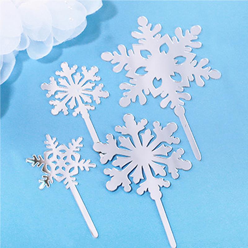New Snowflake Four Piece Acrylic Party Cake Topper For Birthday Christmas Happy New Year 2024 Party Cake Decoration Supplies