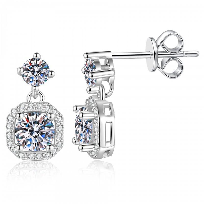 Sterling Geometric Moissanite Stud Earrings Women Round Octagon Design Elegant Lightweight Luxury Jewelry 925 Sterling Silver