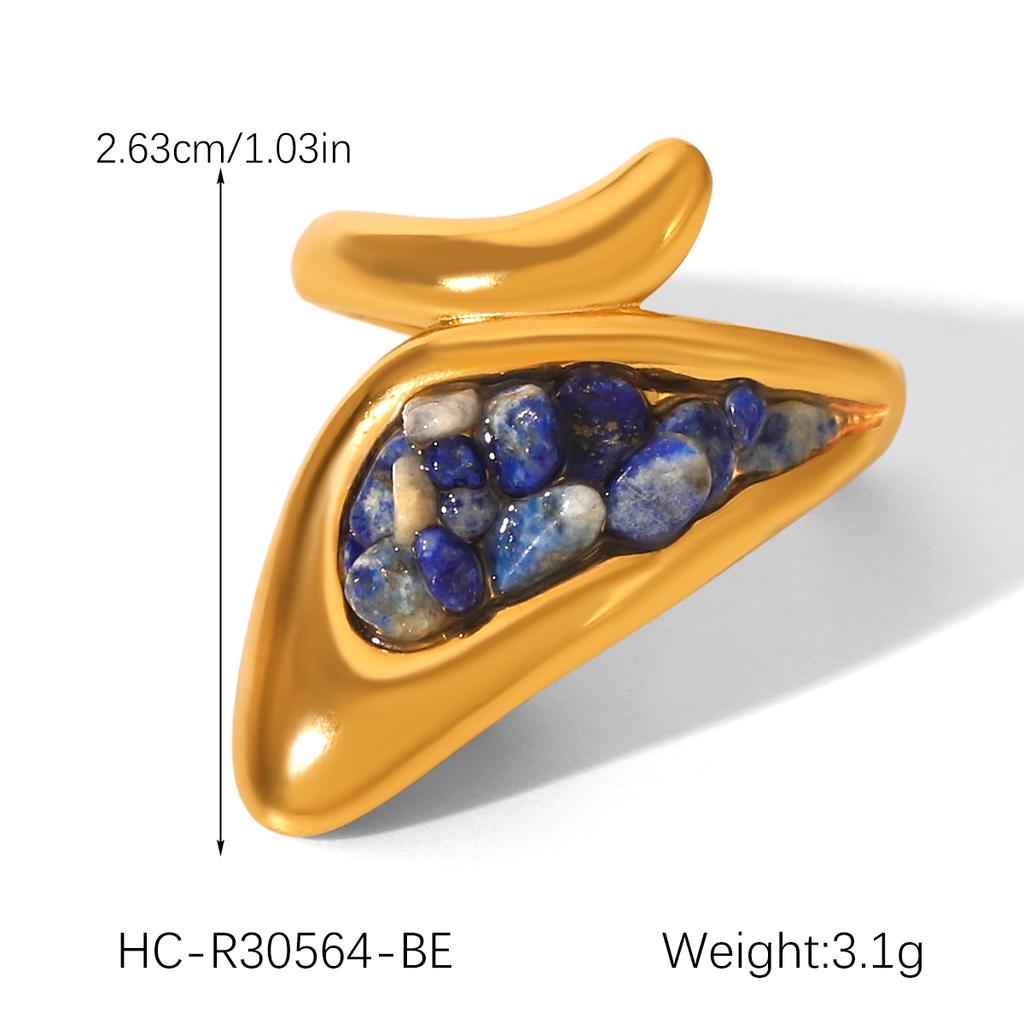 Three Kinds Of Stainless Steel Rings Geometric Shape Gold Plated Broken Pattern Lapis Lazuli Ring Finger Decoration Accessories