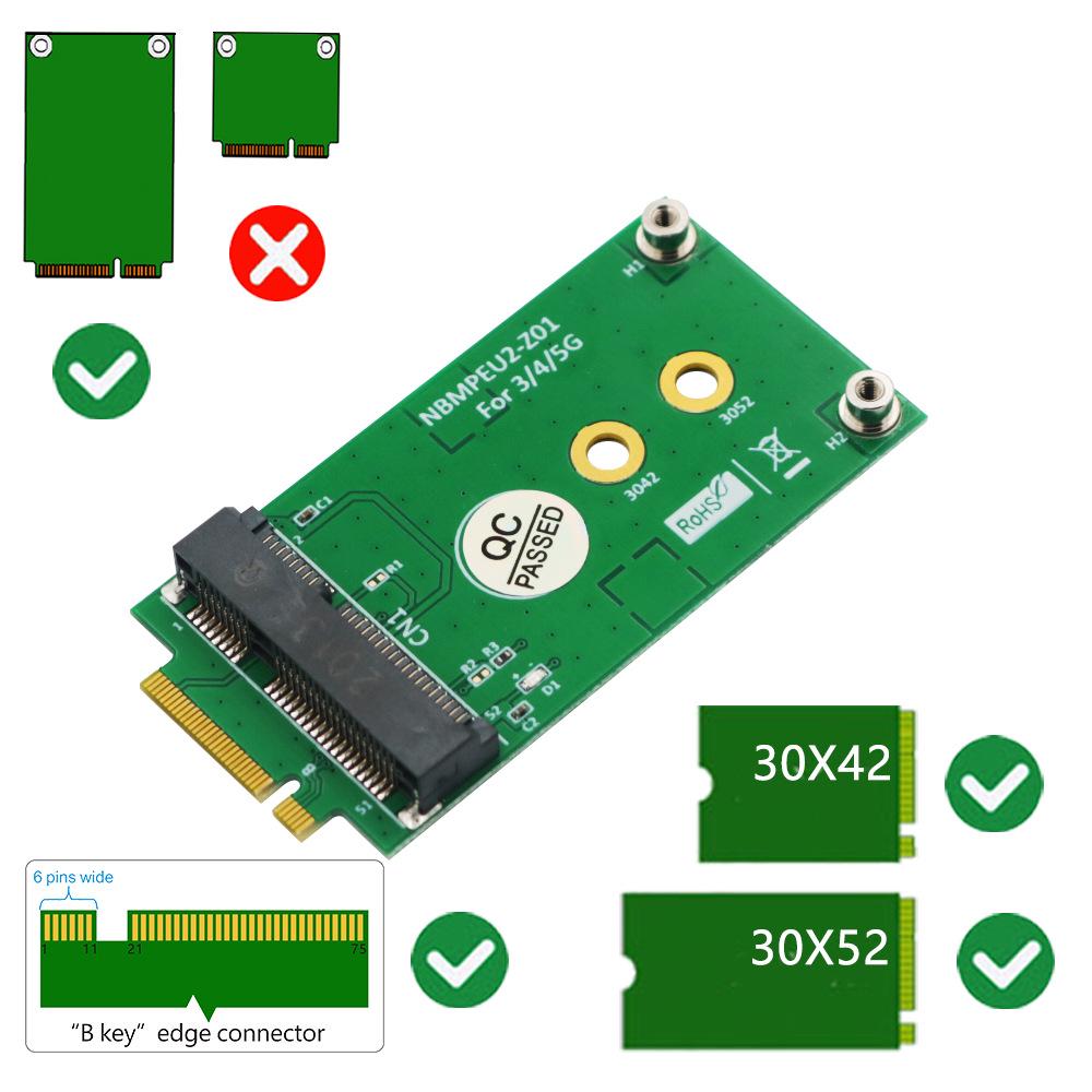 Mini PCI-E to M.2 B Key Adapter Card (Small Green Board)