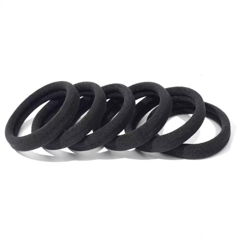 Seamless Elastic Hair Tie Set: No-Damage, Black Rubber Bands for Women, Headband and Hair Rope with Leather Case