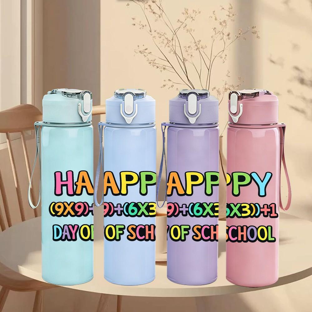 1PC Happy Last Day Of School Print 750ml Color Plastic Sports Water Bottle Leakproof Flip Straw Lid Suitable for Sports Office Home Use