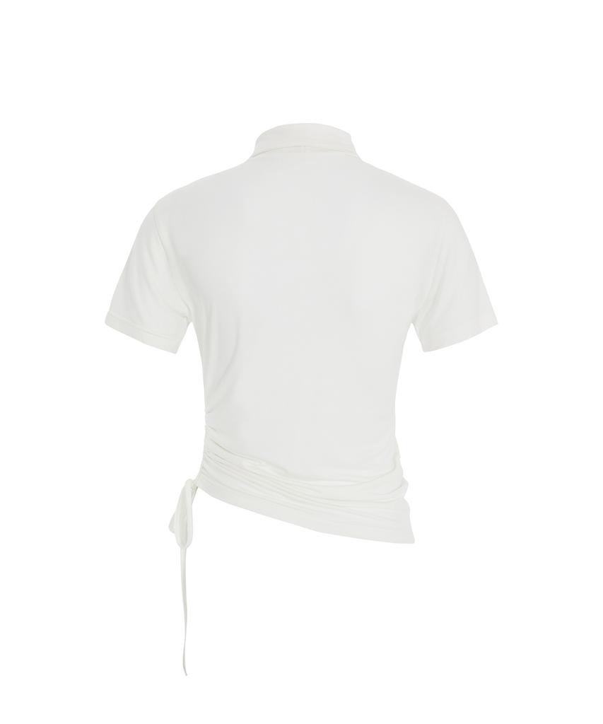 Sekeondeusolteu Shirred Choker Half-Neck T-Shirt (White)