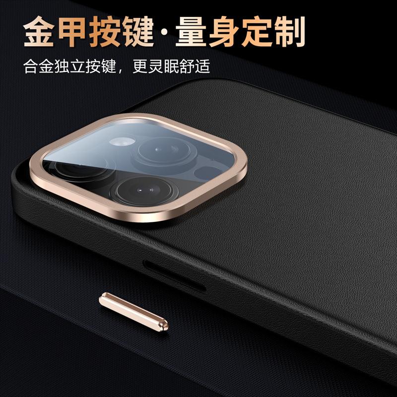 Applicable to Apple 15promax mobile phone case, light luxury anti-drop iPhone14 lens all-inclusive 13 business men's leather case