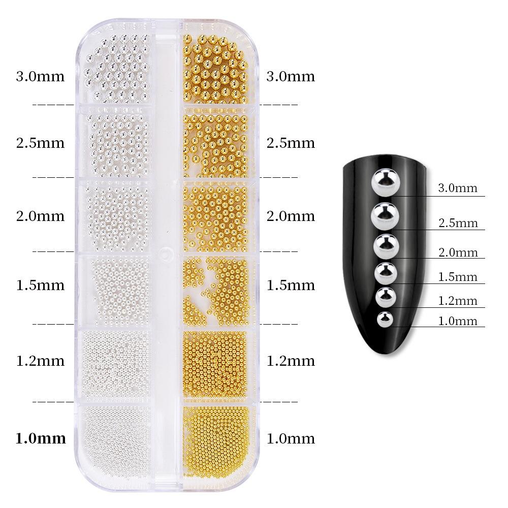 

12-сетчатых украшений для нейл-арта, маленький набор из стальных шариков, золото, серебро, розовое золото, черный сплав для нейл-арта, украшение для ногтей