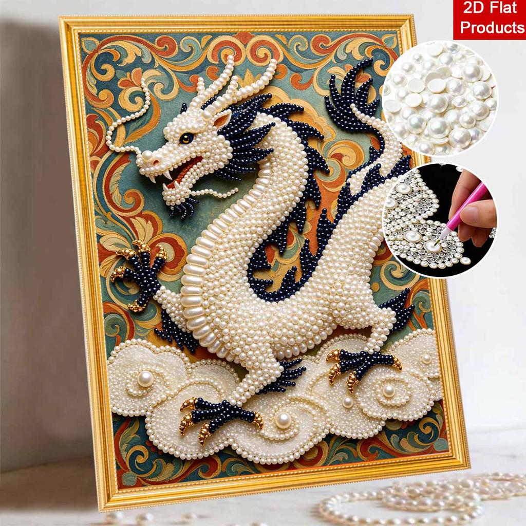 DIY Pearl Gem Chinese Dragon Pattern Shining Bead Craft Art Home Wall Ornament Simple Unframed Room Decoration Art Modern Exquisite Gift Decor