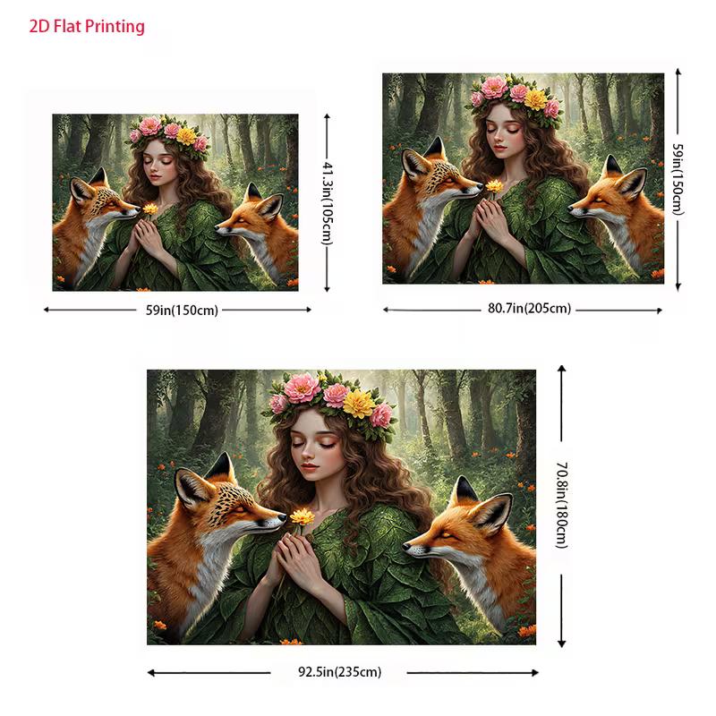 2D Fantasy Nature Backdrop Forest Goddess with Red Foxes Photo Background