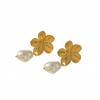 GEMCHIC Women's 18K Gold Plated Stainless Steel Flower Pearl Earrings Set