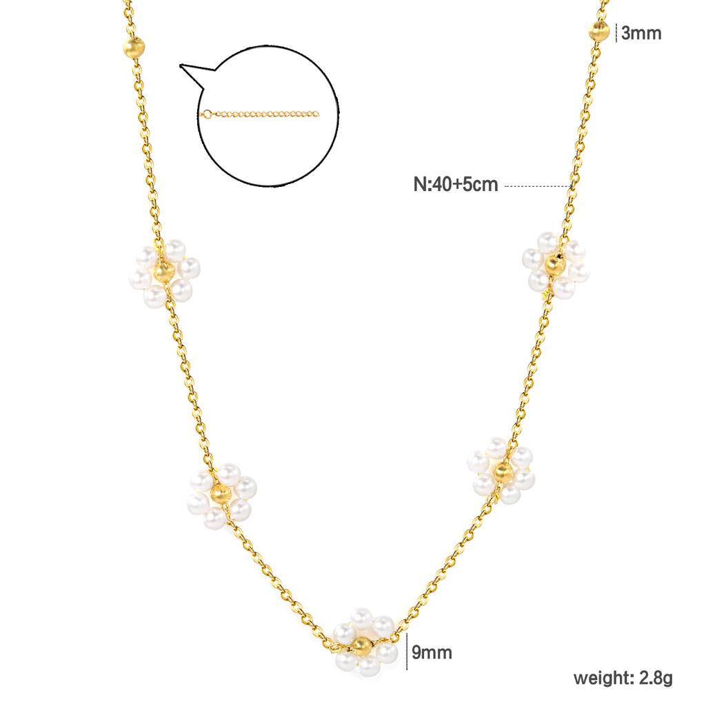 Stainless Steel Trendy 18K Gold Plated Summer Jewelry Beaded Pearl Necklaces Dainty Choker Flower Pendant Necklace for Women