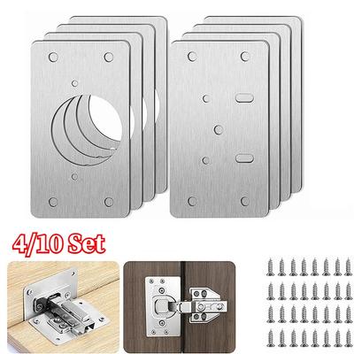 4/10 Pair Stainless Steel Hinge Repair Plate for Kitchen Cupboard Cabinet Door Fixing Screws Hardware