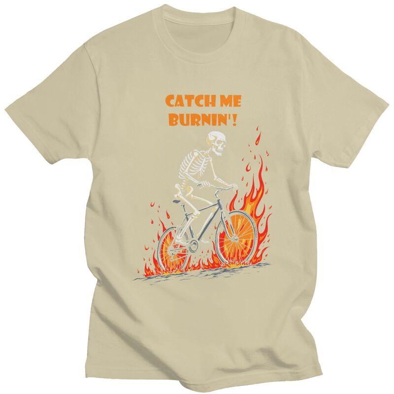 Custom Catch Me Burnin Bicycle Cyclist Skeleton T Shirts Men Pure Cotton Tee Tops Tshirts ShortSleeve Fashion Tshirt Clothing