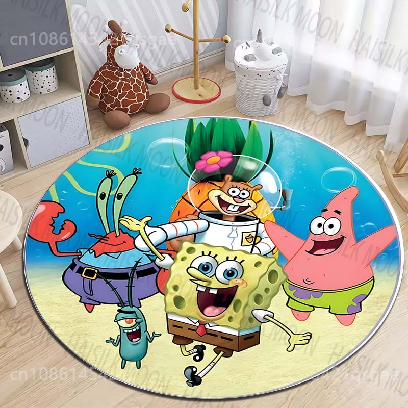 Multiple Sizes SpongeBob SquarePants Print Round Rugs for Living Room Bedroom Floor Mats Kids Room Household Carpet Home Decor