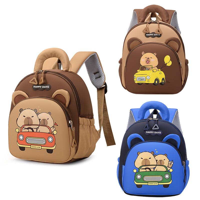 Capybara Cartoon Backpack For Kids School With Breathable Nylon Comfort