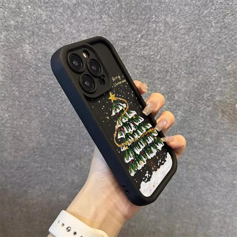 Merry Christmas Tree Silicone Phone Case For iPhone 17 16 15 14 13 12 11 Pro Max 17 Air 16E XS X XR 7 8 Plus Soft Silicone Cover
