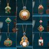 Elegant Chinese-Inspired Enamel Pendant Necklace With Gemstone Accents Women Gold-Plated O-Link Chain 41-50cm Adjustable