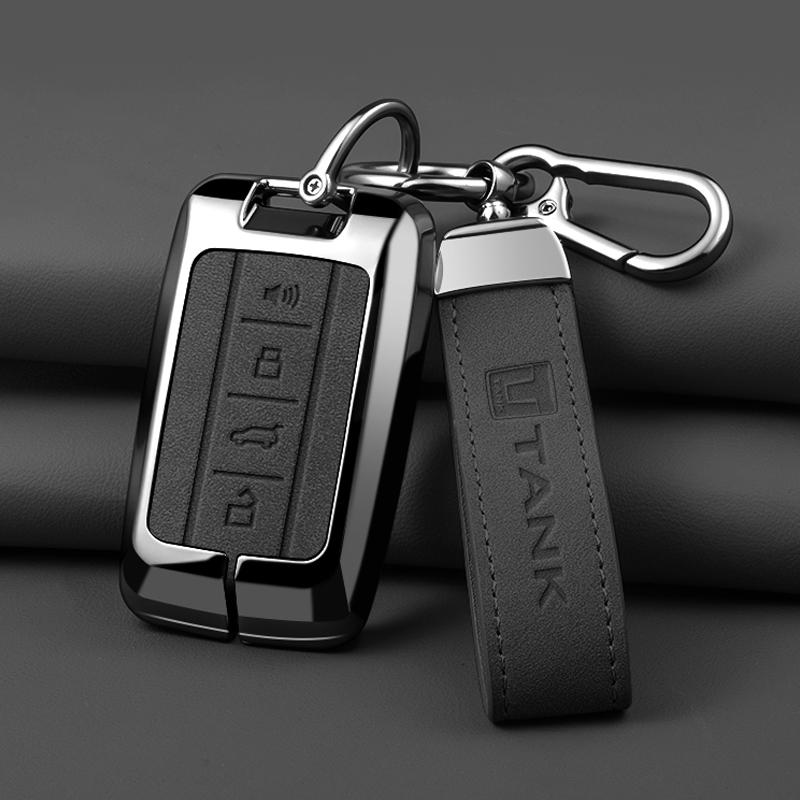 Zinc Alloy Car Key Case Cover Shell for GWM Tank 300 500 Protection Key Bag Set Keychain Keyring Auto Interior Accessories
