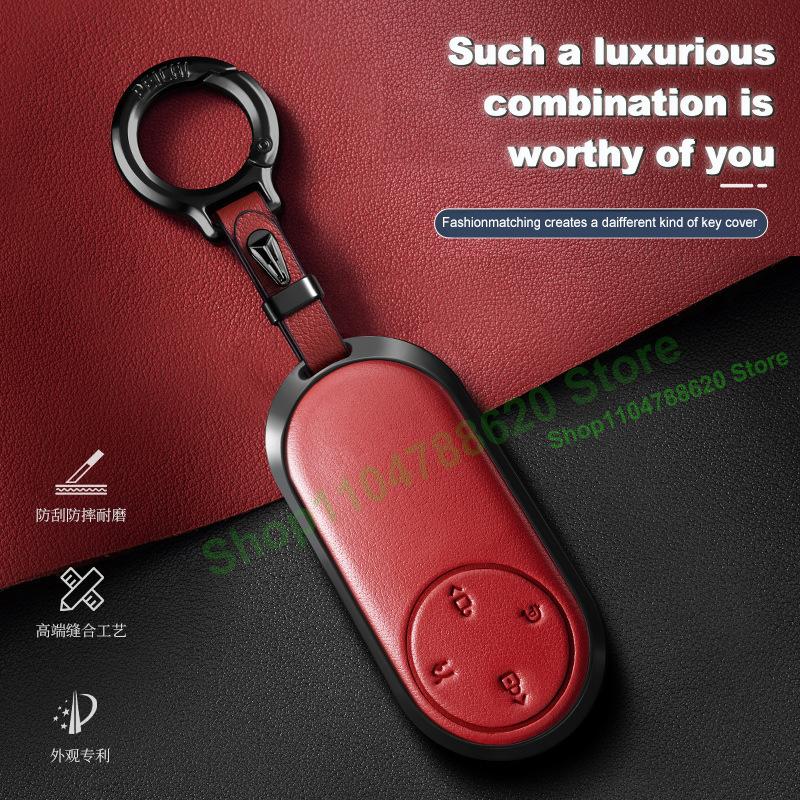 Metal Leather Car Remote Key Case Cover Holder Shell Fob for Aito M9/ M7/ M5 Keychain Interior Accessories