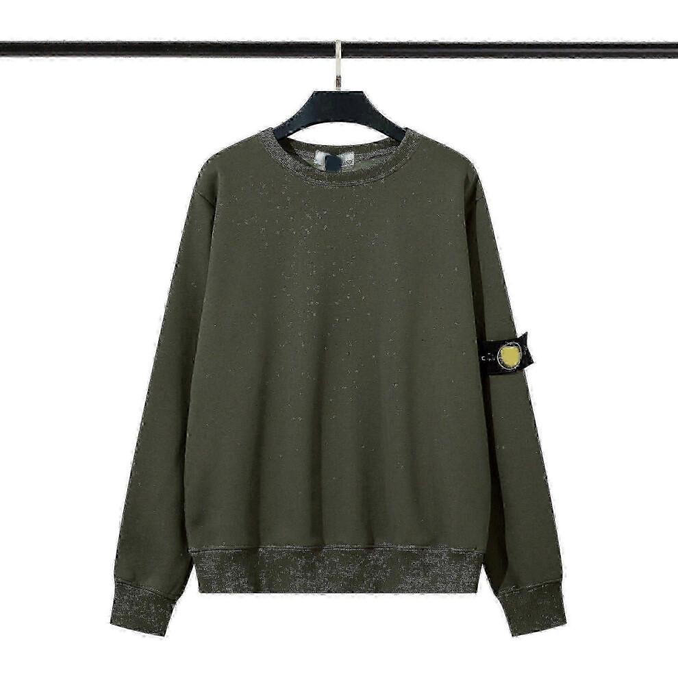 (L,847)Classic Stone Correct Version Solid Color Round Neck Badge Long Sleeve Men And Women Same Style Sweatershirt Island Couple