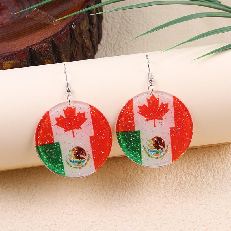 USA Canada Mexico World Cup Flag Element Earrings Tassel Heart Round Acrylic Earrings Dangle Jewelry for Women