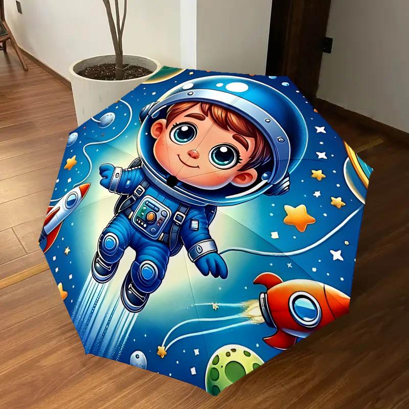 1PC Space Explorer Astronaut Umbrella-8-Rib Reinforced Portable Folding Travel Suitable for All Seasons Outdoor Daily Use-J401