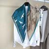100% Mulberry Silk Scarf 90x90cm Blue Crane Print Square Shawl Women Fashion Commute