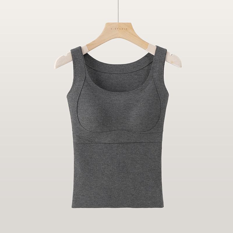

Women s Spring Brushed Ribbed Silk Camisole with Built-in Bra, Slim-fit, Ideal for Layering or Outerwear, Warm Tank Top One Size (Suitable for 90-120 lbs)