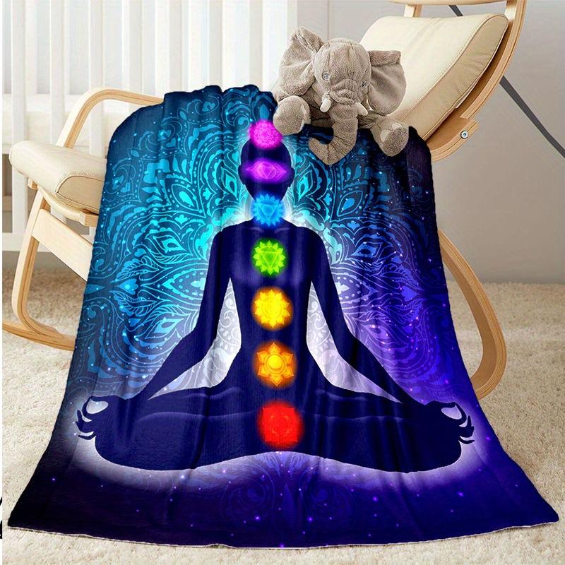 Rainbow Blanket Colorful Tassel Chakra Printed Flannel Meditation Decorative Blanket Direct Supply