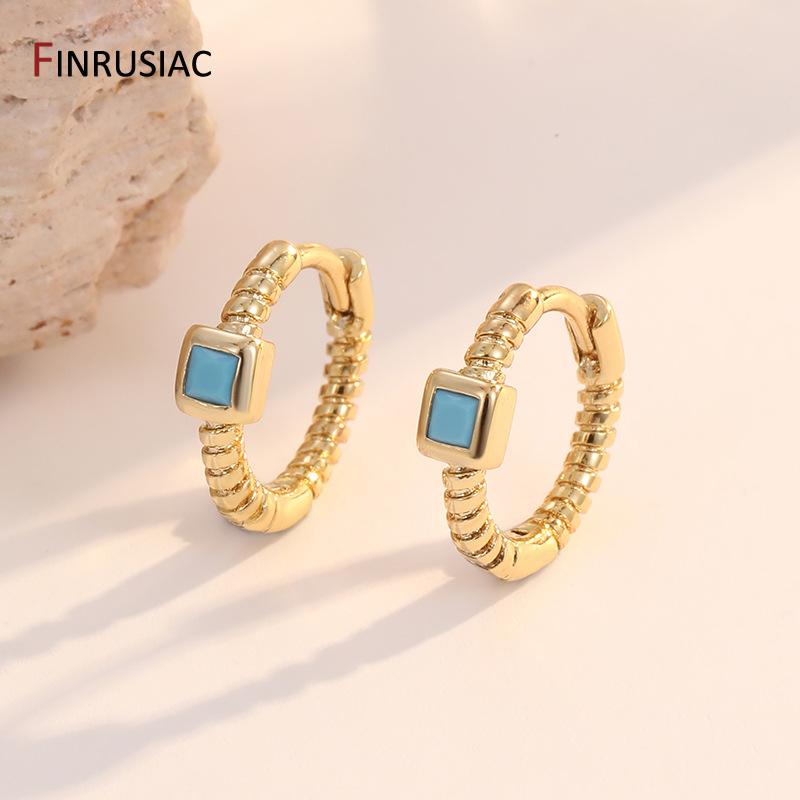 14K Gold Plated Brass Round Huggie Hoops Earrings,Women Zircon Circle Piercing Earrings Fashion Party Zircon Accessories