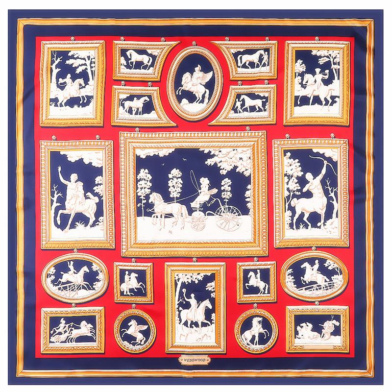 

POBING 100% Twill Silk Scarf Women Horse Carriage Print Square Scarves Large Bandana Hijab Female Head Scarf Silk Foulards 130CM 130CM x 130CM