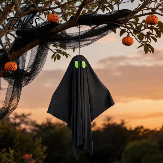 Durable Halloween Ghosts Hanging Ghost Outdoor Decoration, Spooky Black Fabric with Green Tree Decorations Eyes for Outside Tree, Porch, Yard,