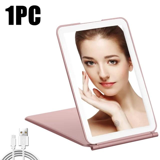 

Портативное Складное Дорожное Зеркало для Макияжа со Светодиодной Подсветкой, Бесступенчатая Регулировка Яркости, Зеркала для Туалетного Столика в Спальне, Перезаряжаемые через USB Инструменты для Макияжа