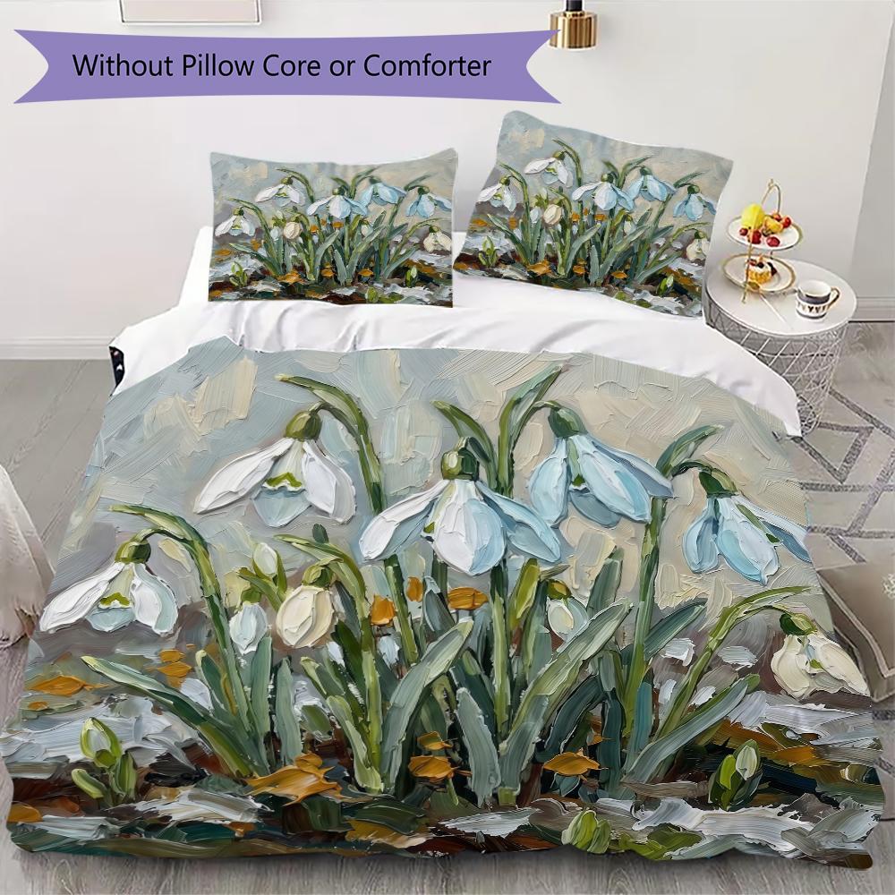 Winter Snowdrop Pattern Bedding uilt Set uilt Cover Pillowcase Home Decoration Birthday Gift (1 * duvet cover + 2 * pillowcase without core)