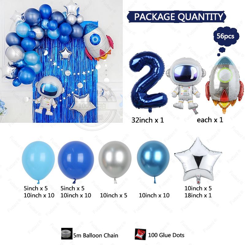 56pcs Children's Birthday Party Outer Space Astronaut Theme Party Balloon Set Aluminum Film Digital New Year Scene Decoration