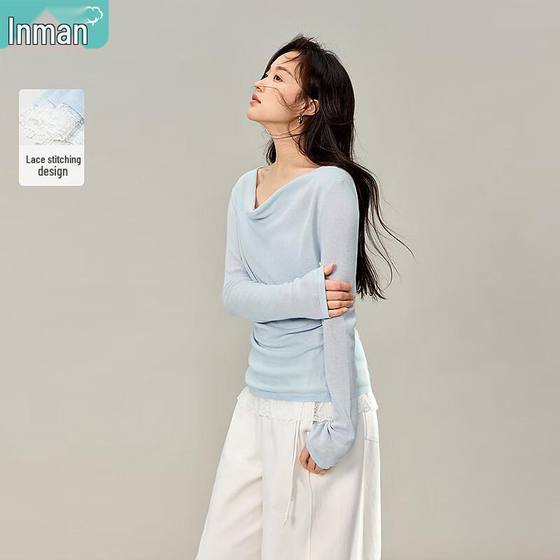 

INMAN 2026 Spring Lace Patchwork Knit Top M