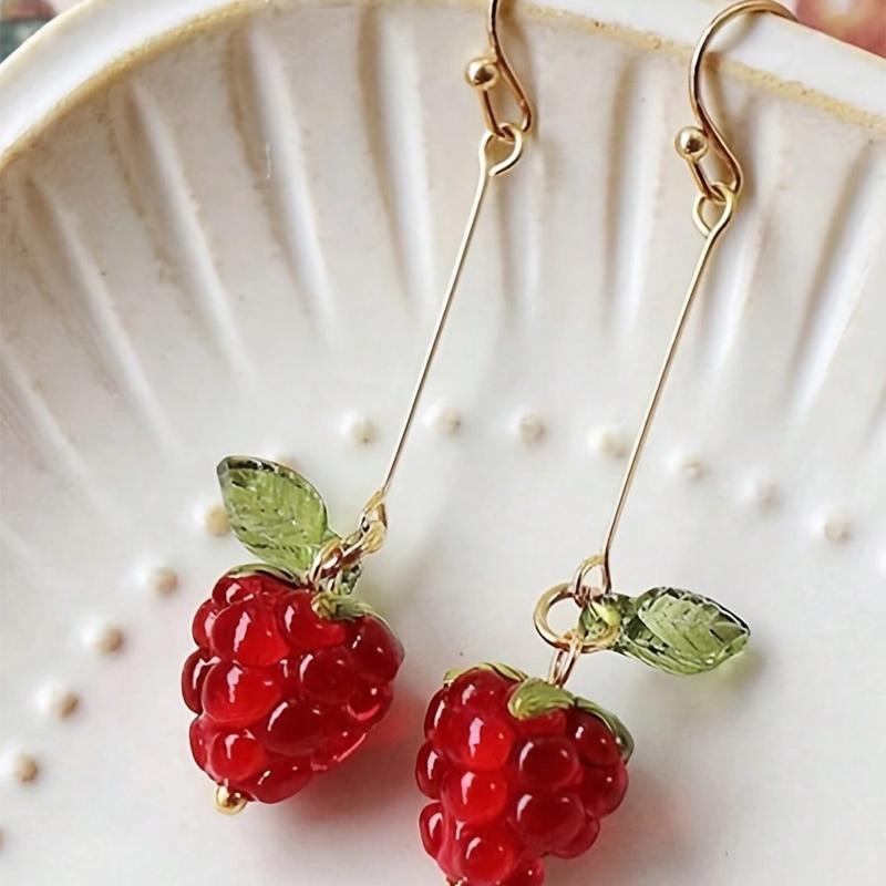 

1 пара сережек-кисточек с красной малиной/клубникой для женщин, свежие и милые, модные и роскошные, универсальные