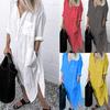 Shirt Dress Solid Color Side Split Spring Summer Temperament Loose-fitting Long Dress