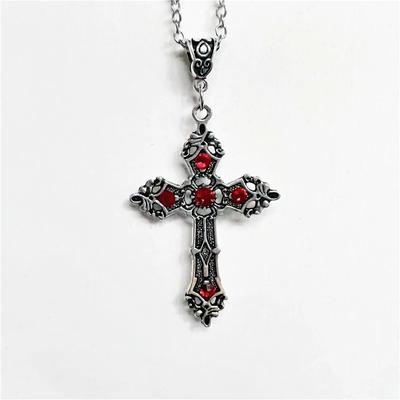 Vintage Baroque Christian Cross Necklace For Women Man Silver Color With Crystals Gothic Crucifix Symbol Easter Unisex Jewelry