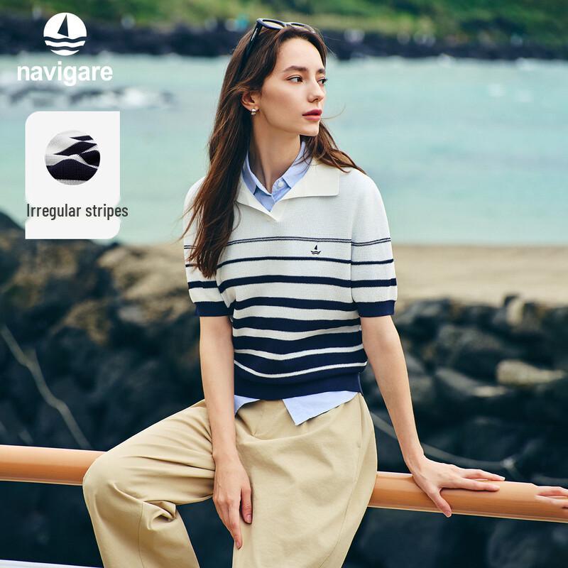 Navigare Women's Striped Knit Polo Shirt
