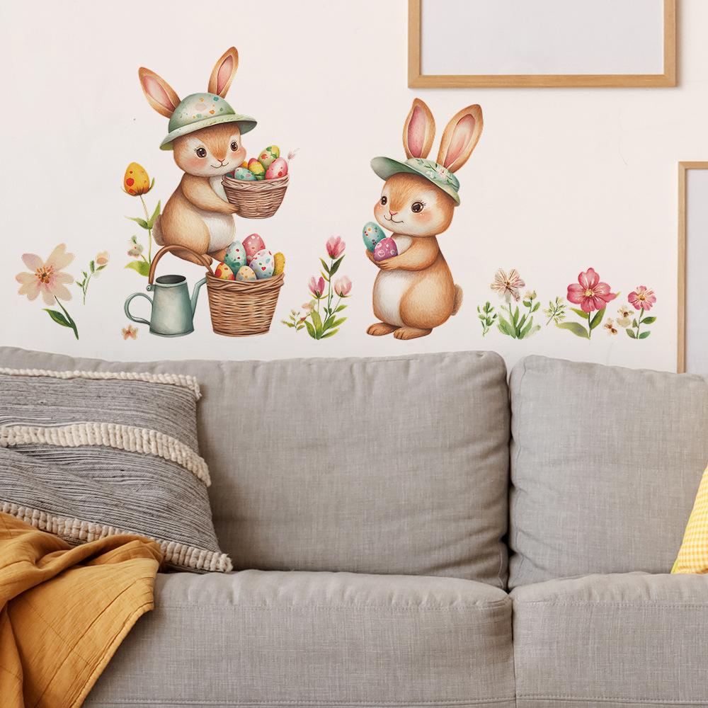 Cartoon Easter Egg Bunny Bedroom Living Room Entrance Home Background Beautification Wall Stickers
