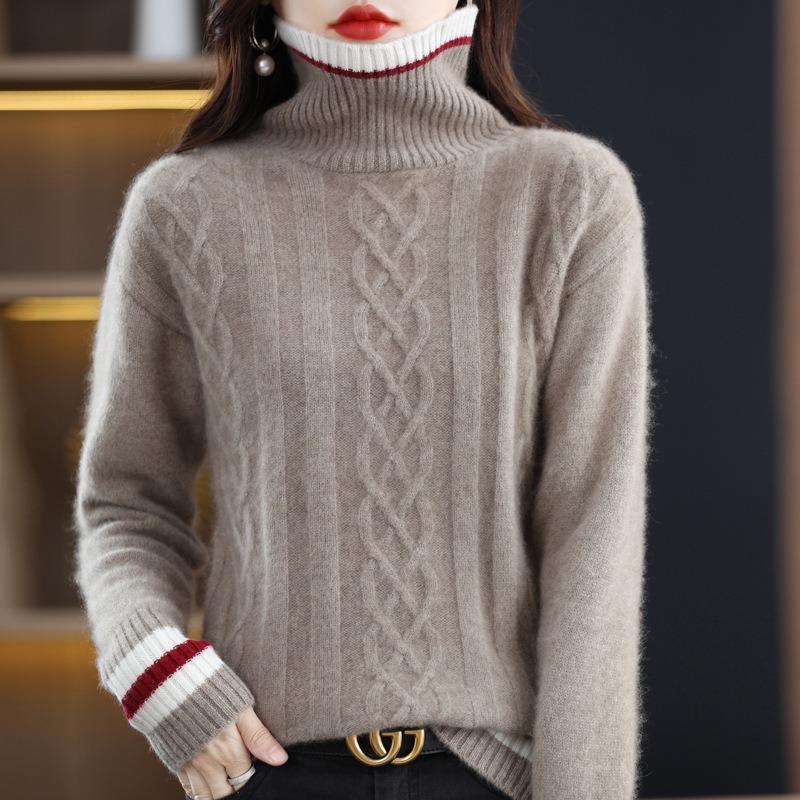 Solid color turtleneck knitted pullover women's autumn and winter new commuting fashion age-reducing twist soft waxy lazy wind sweater women