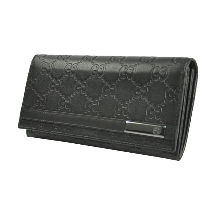 Gucci GG Embossed Black Leather Long Wallet For Unisex Daily Use
