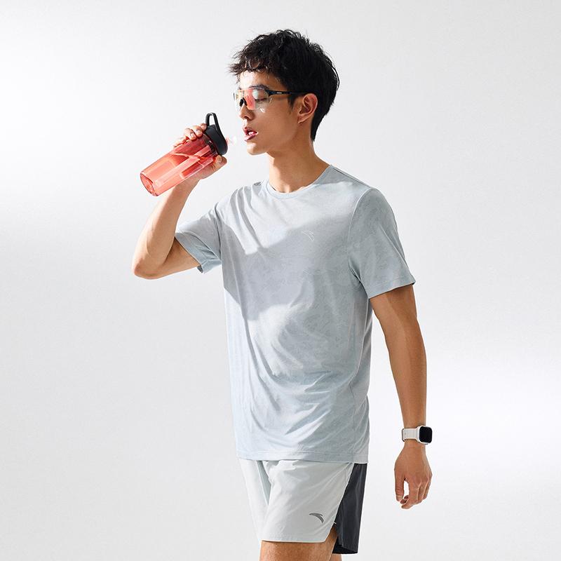 Anta Running Series Short Sleeve Knitted Shirt Summer T-Shirt Men tops Medium-Gray Heather-Gray 952625109-2