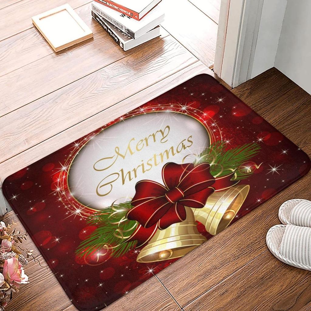 VIKAMA Christmas Cartoon Floor Mat Christmas Bells Snowflake Area Carpet Home Decor Indoor And Outdoor Welcome Doormat