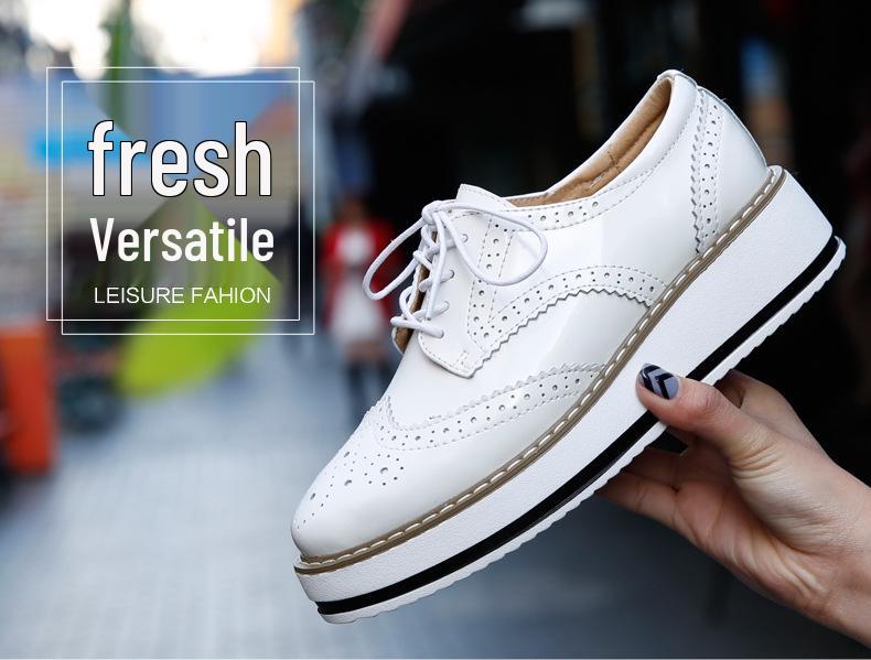 Women's Plus Size Brogue Wedge Heel Lace-Up Leather Shoes - College Style