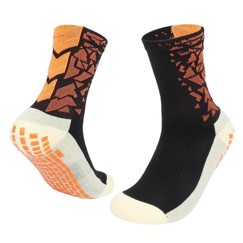 Colorful Shock-Absorbing Non-Slip Mid-Calf Football Socks with Thick Terry Bottom, Breathable Design for Adults