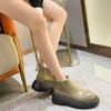 2024 Autumn Winter New Round Toe Low-heeled Women's Boots Chelsea Motorcycle Boots Solid Color Breathable Casual Women Shoes