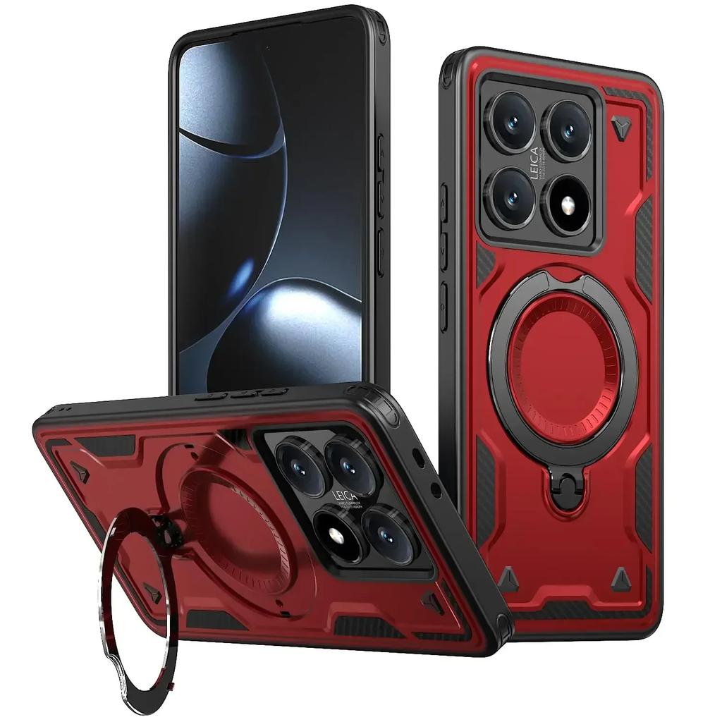 Armor Case For Xiaomi 14T Pro 5G Redmi Note 14 13 Pro Plus 5G4G Magsafe Wireless Charging 360° Rotate Kickstand Shockproof Cover
