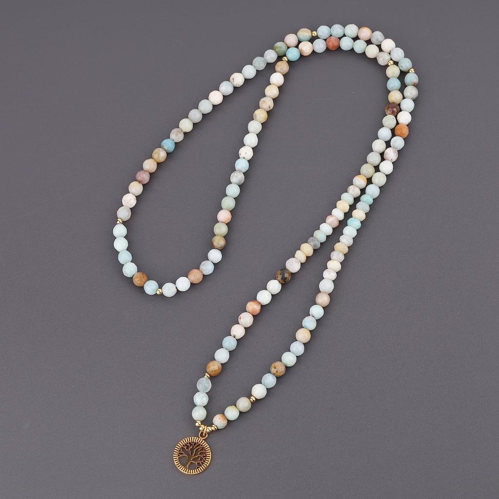 [KOAI] Life Tree 108-bead Multicolor Colorful Cut Amazonite Variscite Tree of Life Prayer Bracelet for Passing Exams, Health Luck, and Other Power