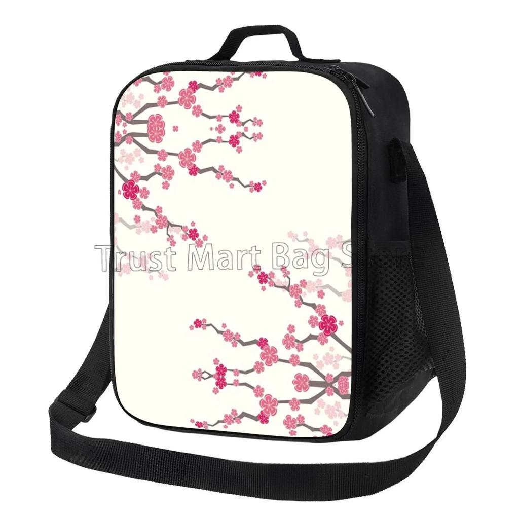 Sakura Japanese Cherry Blossom Insulated Lunch Bag with Shoulder Strap Portable Thermal Bento Tote Bag for Work Travel Picnic